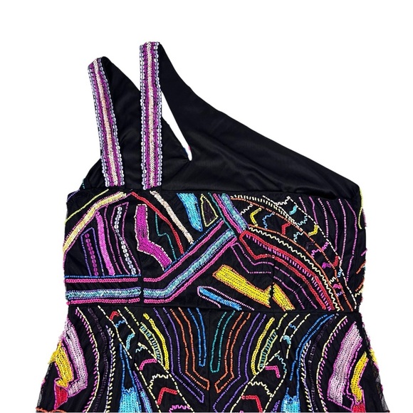 ASOS NEON BEAD EMBELLISHED ART DECO GEOMETRIC ONE SHOULDER PARTY ROMPER JUMPSUIT - Picture 6 of 16